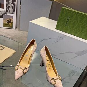 Gucci Women's Beige Heels with Gold Accents